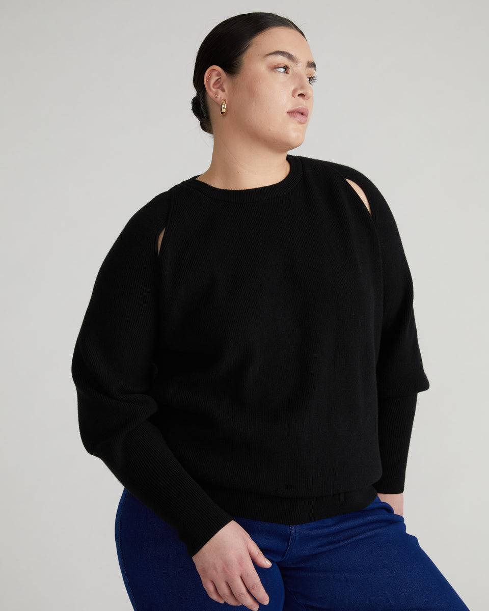 Better-Than-Wool Keyhole Sweater - Black Zoom image 2
