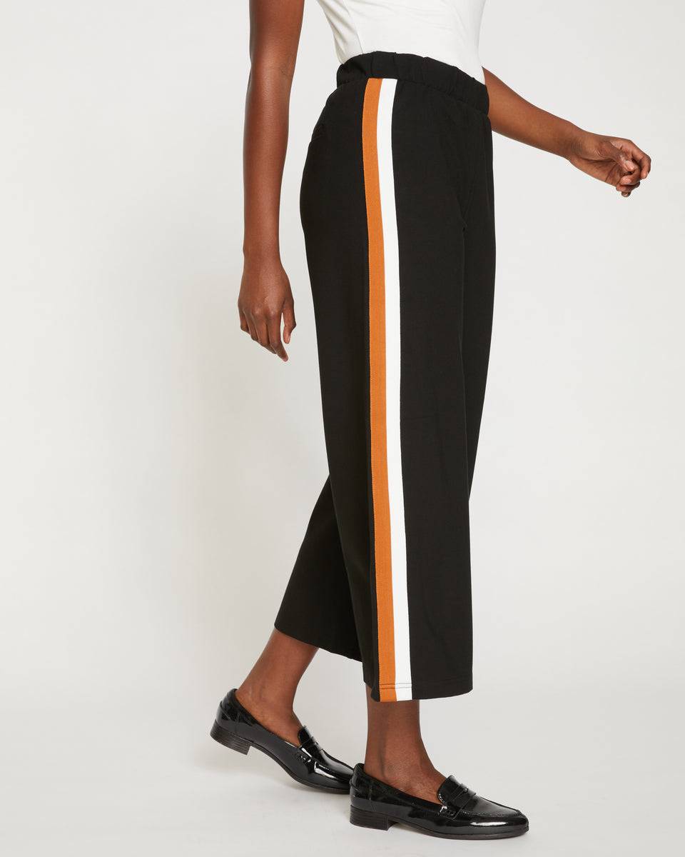 Stephanie Wide Leg Stripe Ponte Pants 27 Inch - Black with Ochre/White  Stripe