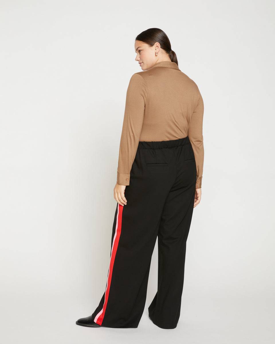 Stephanie Wide Leg Stripe Ponte Pants 33 Inch - Black/Paeonia/Sanguinello Zoom image 3