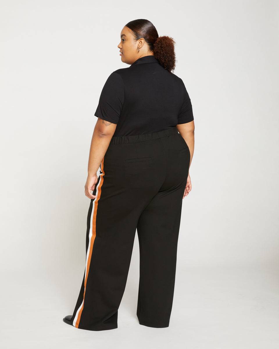 Stephanie Wide Leg Stripe Ponte Pants 33 Inch - Black with Ochre/White Stripe Zoom image 3