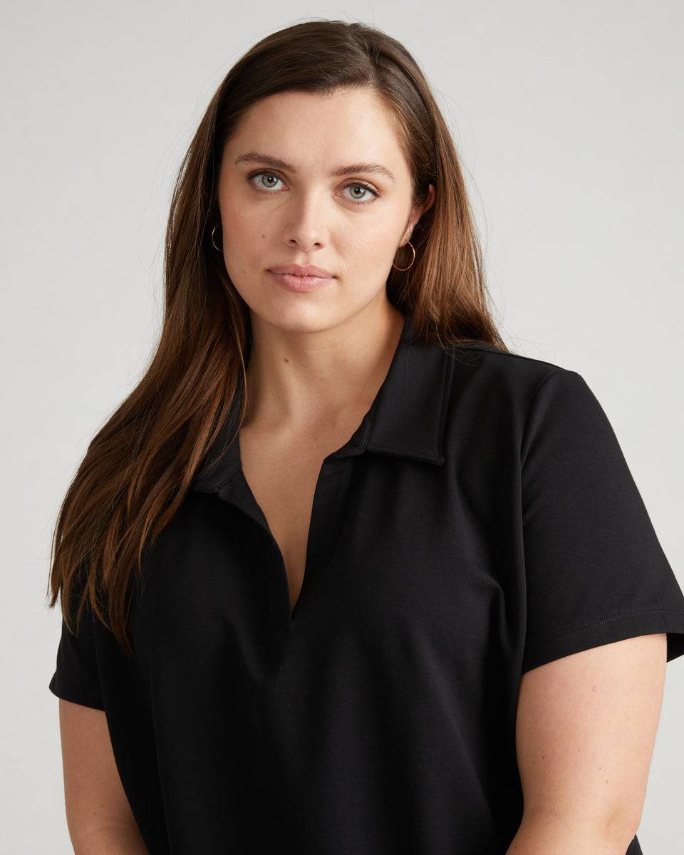 Varsity French Terry Polo Top - Black Zoom image 0