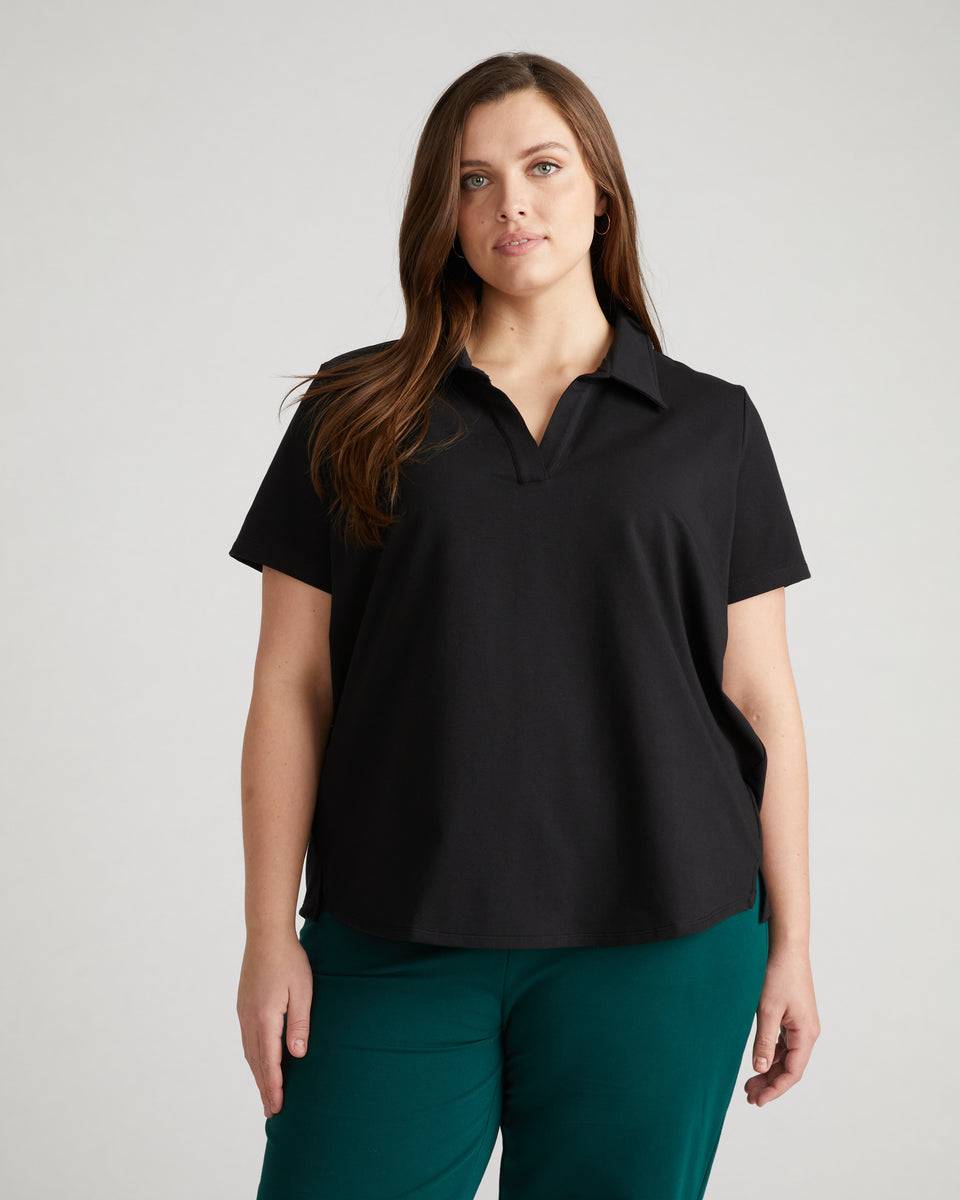 Varsity French Terry Polo Top - Black Zoom image 1