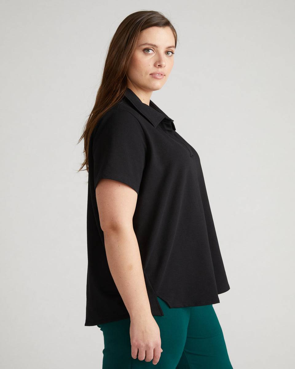 Varsity French Terry Polo Top - Black Zoom image 2