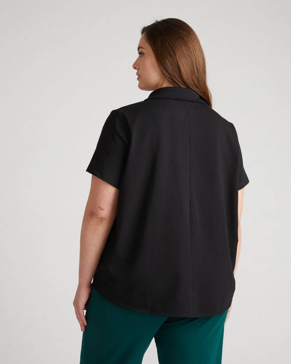 Varsity French Terry Polo Top - Black Zoom image 3