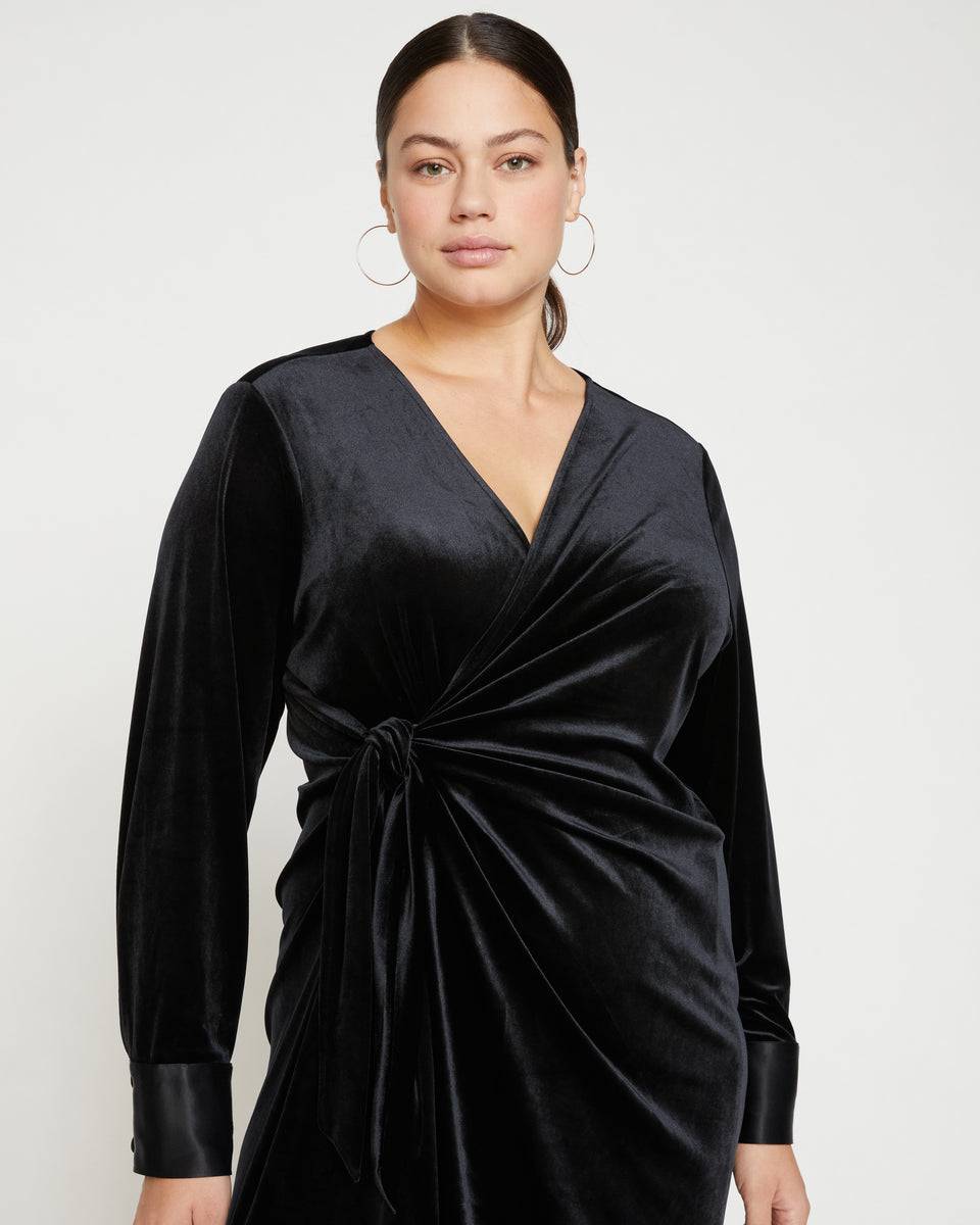 Garland Velvet Wrap Dress - Black Zoom image 0