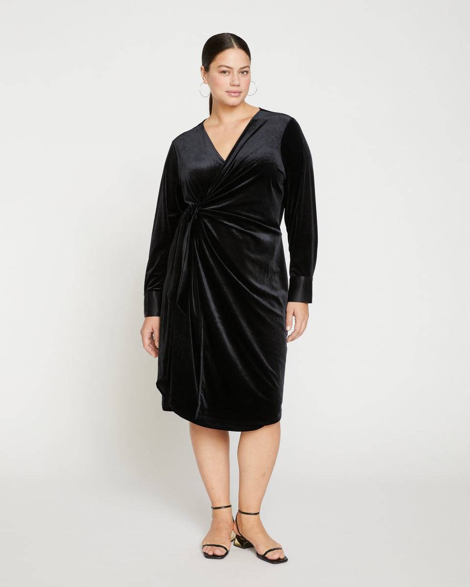 Garland Velvet Wrap Dress - Black Zoom image 1