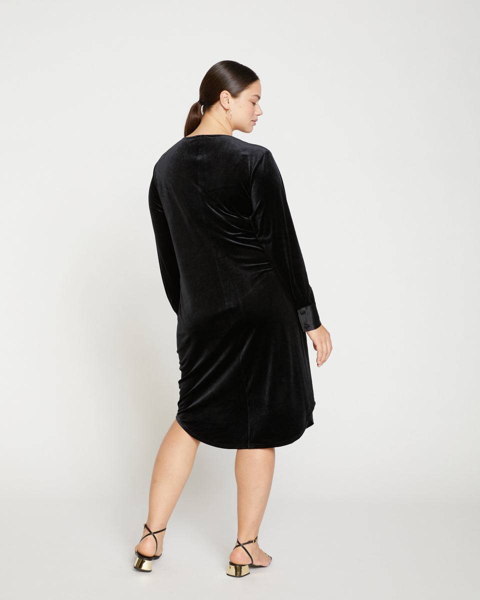 Garland Velvet Wrap Dress - Black