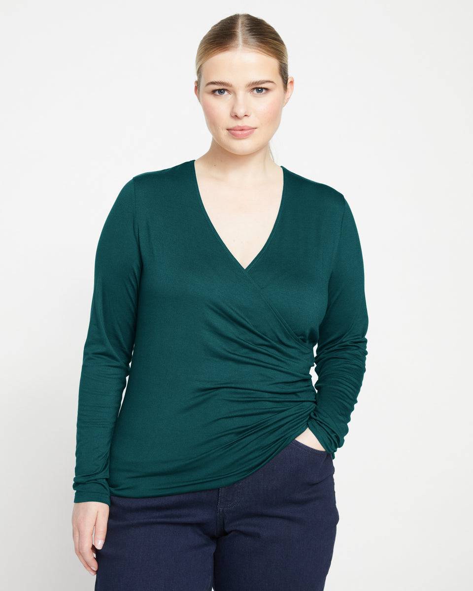 Liquid Jersey Two-Way Long Sleeve Cross Top - Forest Green Zoom image 1