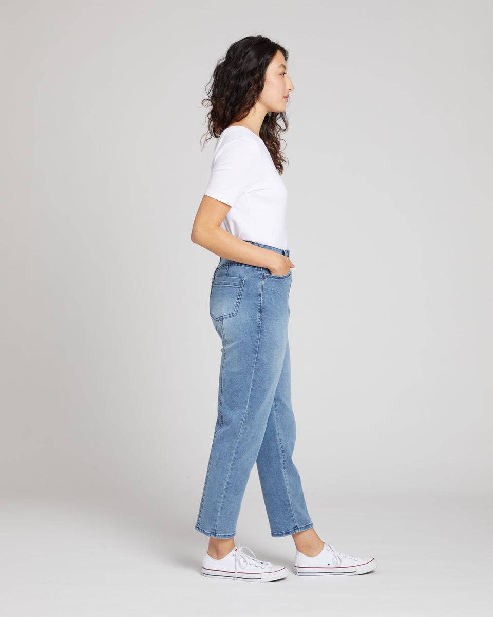 Whitney Super High Rise Seam Tapered Leg Jeans - Distressed Light Blue