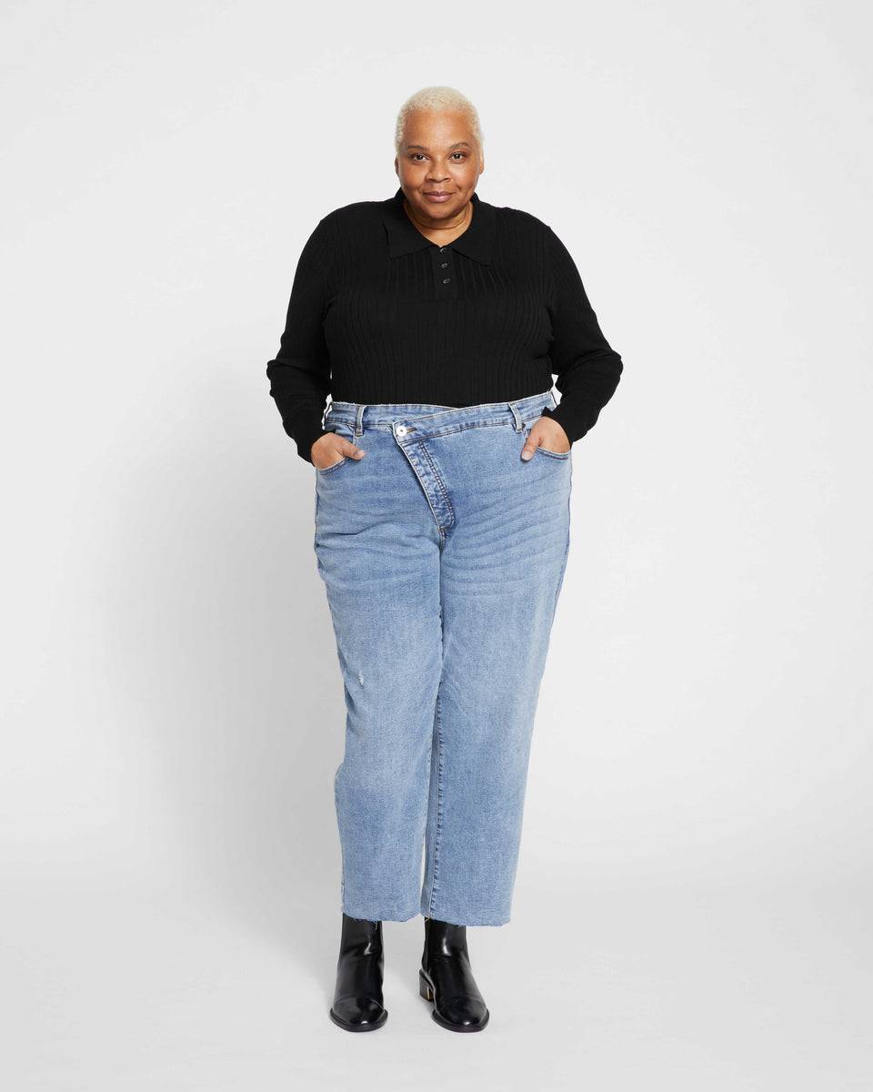 Katie High Rise Crossover Jeans - Distressed Vintage Indigo Wash Zoom image 3