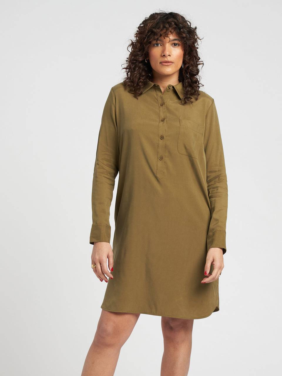 Cupro Rubicon Shirt Dress - Olive Zoom image 0