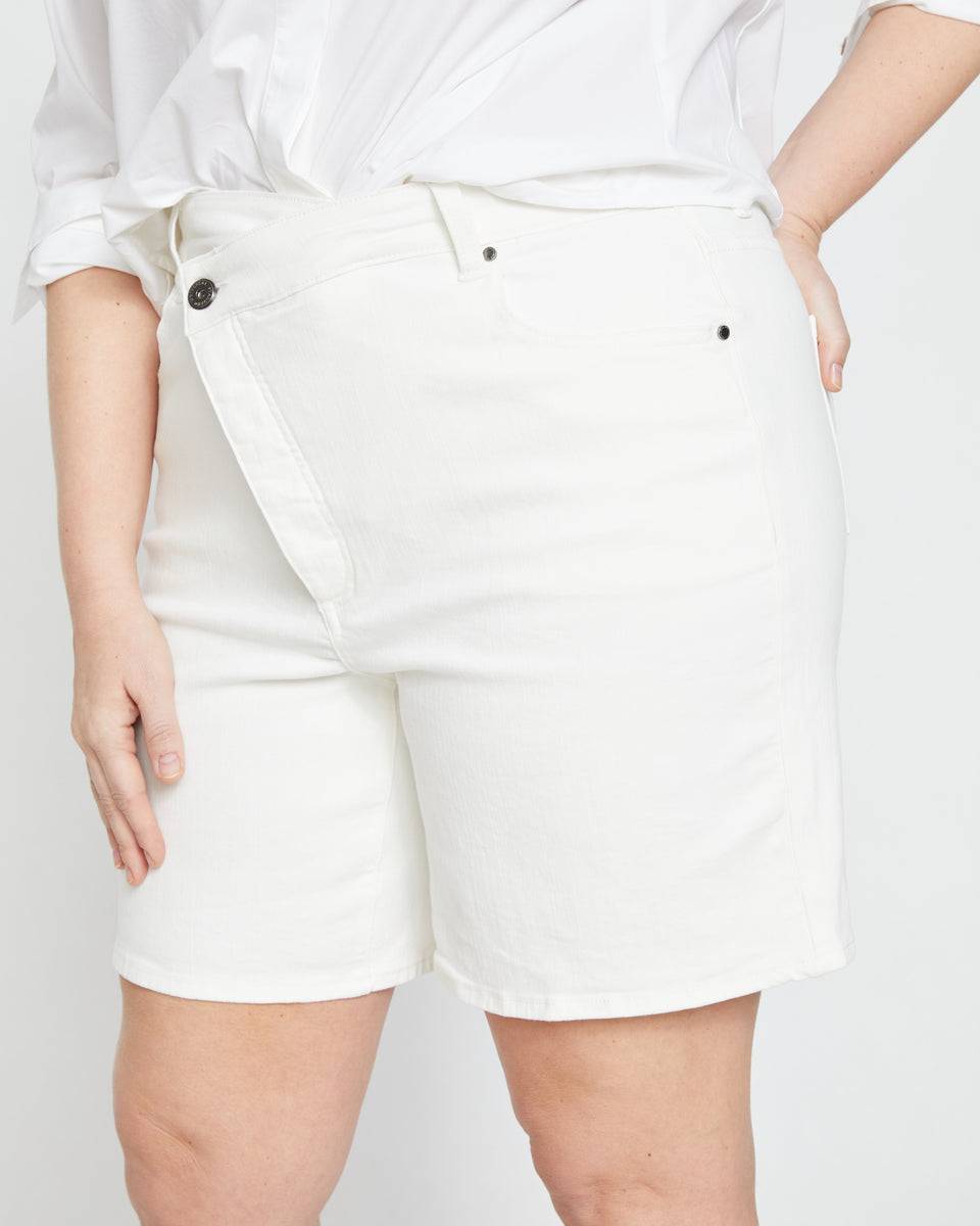 Katie High Rise Crossover Denim Shorts - White Zoom image 7