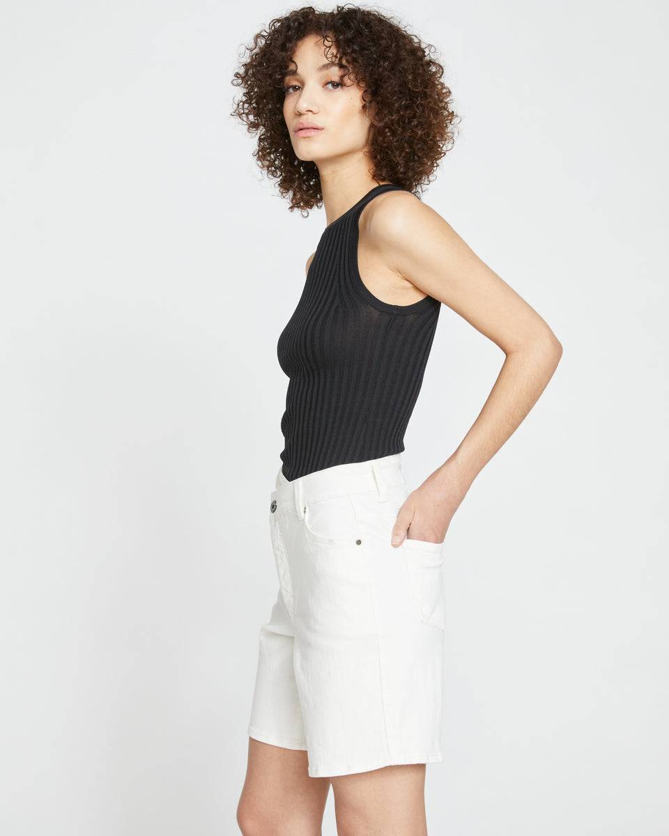 Katie High Rise Crossover Denim Shorts - White Zoom image 3