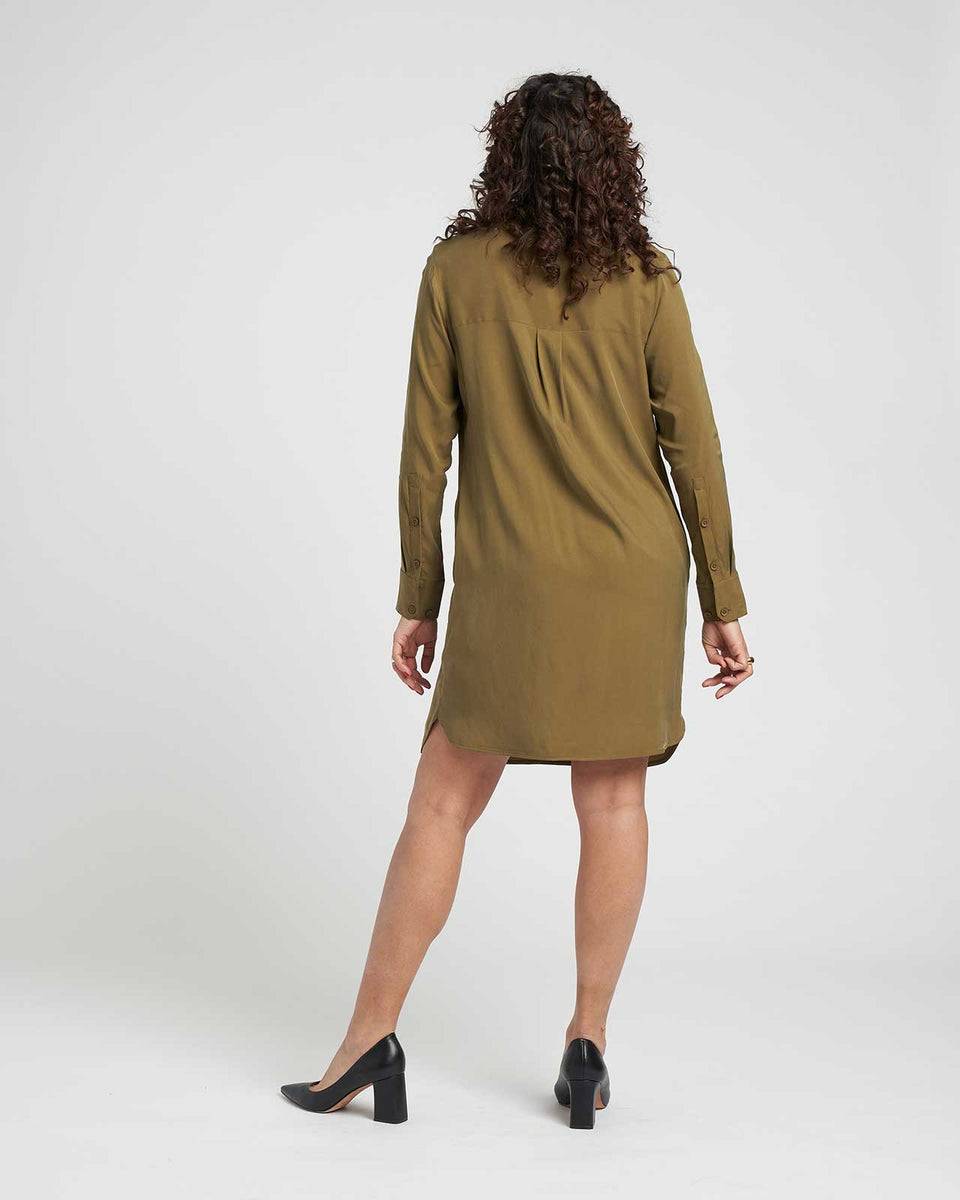 Cupro Rubicon Shirt Dress - Olive Zoom image 2