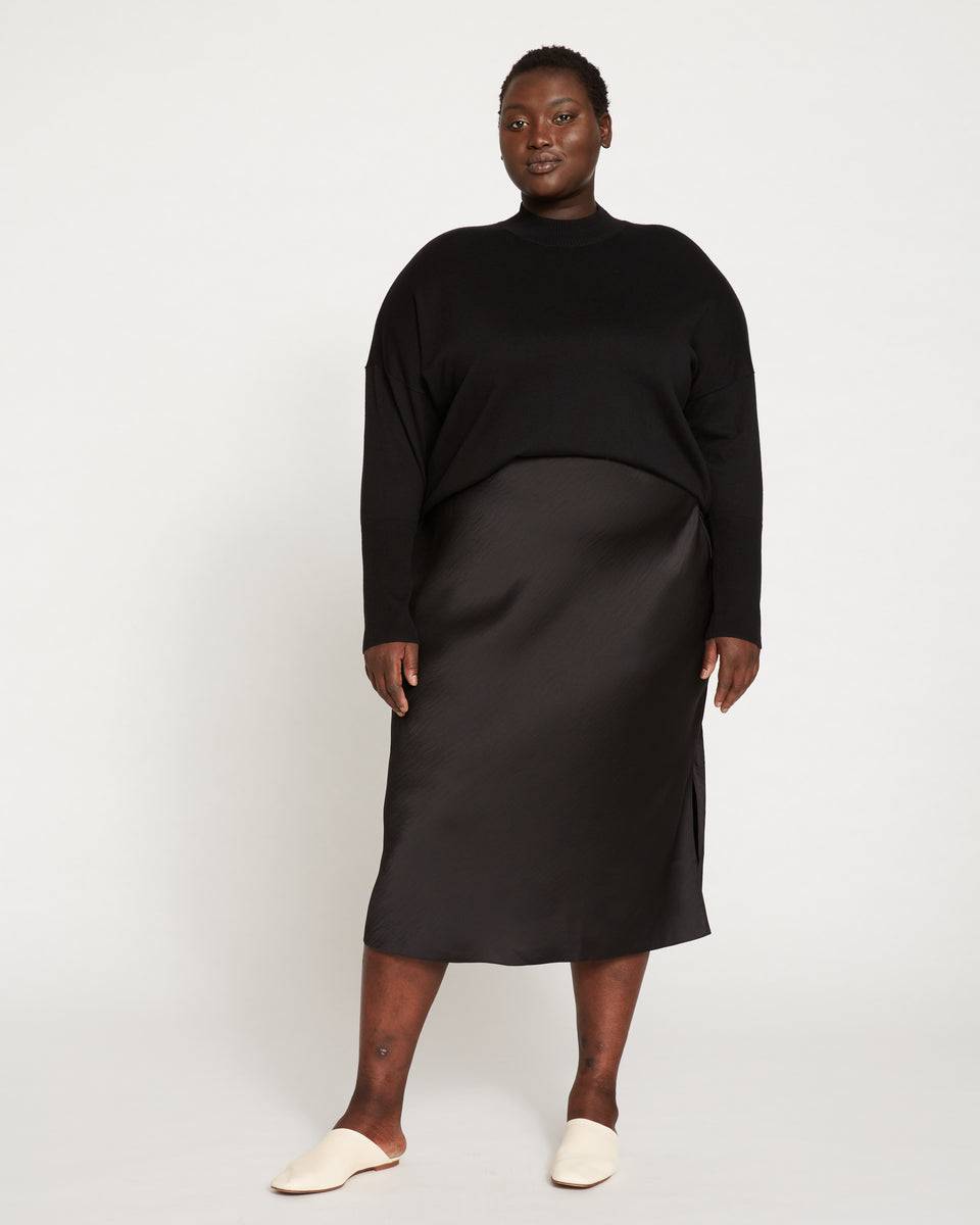 Diane Satin Midi Bias Skirt - Black Zoom image 0