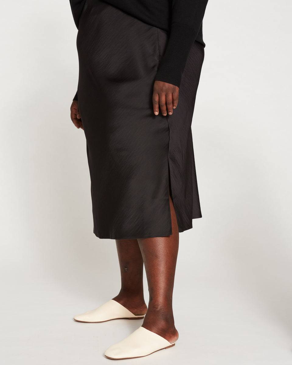 Diane Satin Midi Bias Skirt - Black Zoom image 1