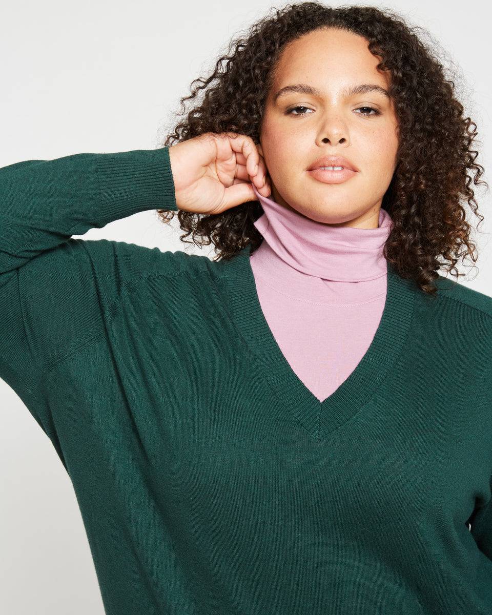 Eco Relaxed Core V Neck Sweater - Heather Forest Zoom image 0