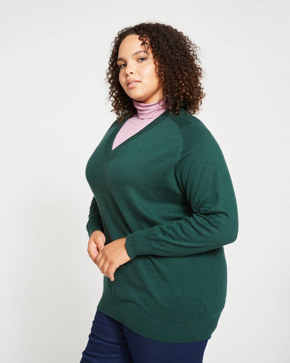 Eco Relaxed Core V Neck Sweater - Heather Forest Zoom image 2