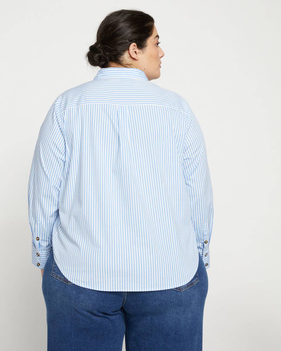 Elbe Popover Stretch Poplin Shirt Classic Fit - Blue/White Stripe Zoom image 2