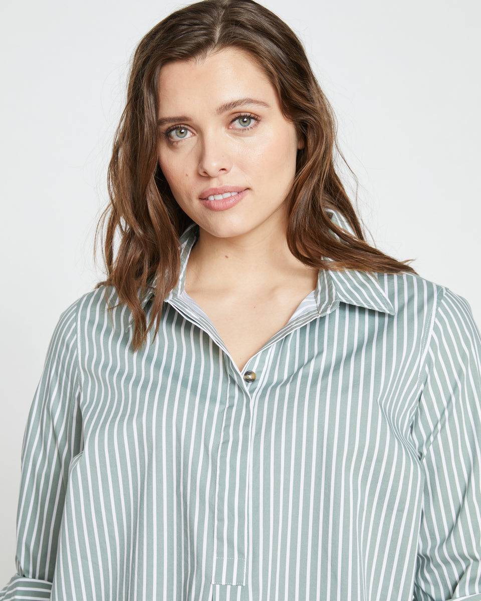 Elbe Popover Stretch Poplin Shirt Classic Fit - Sage/White Zoom image 0
