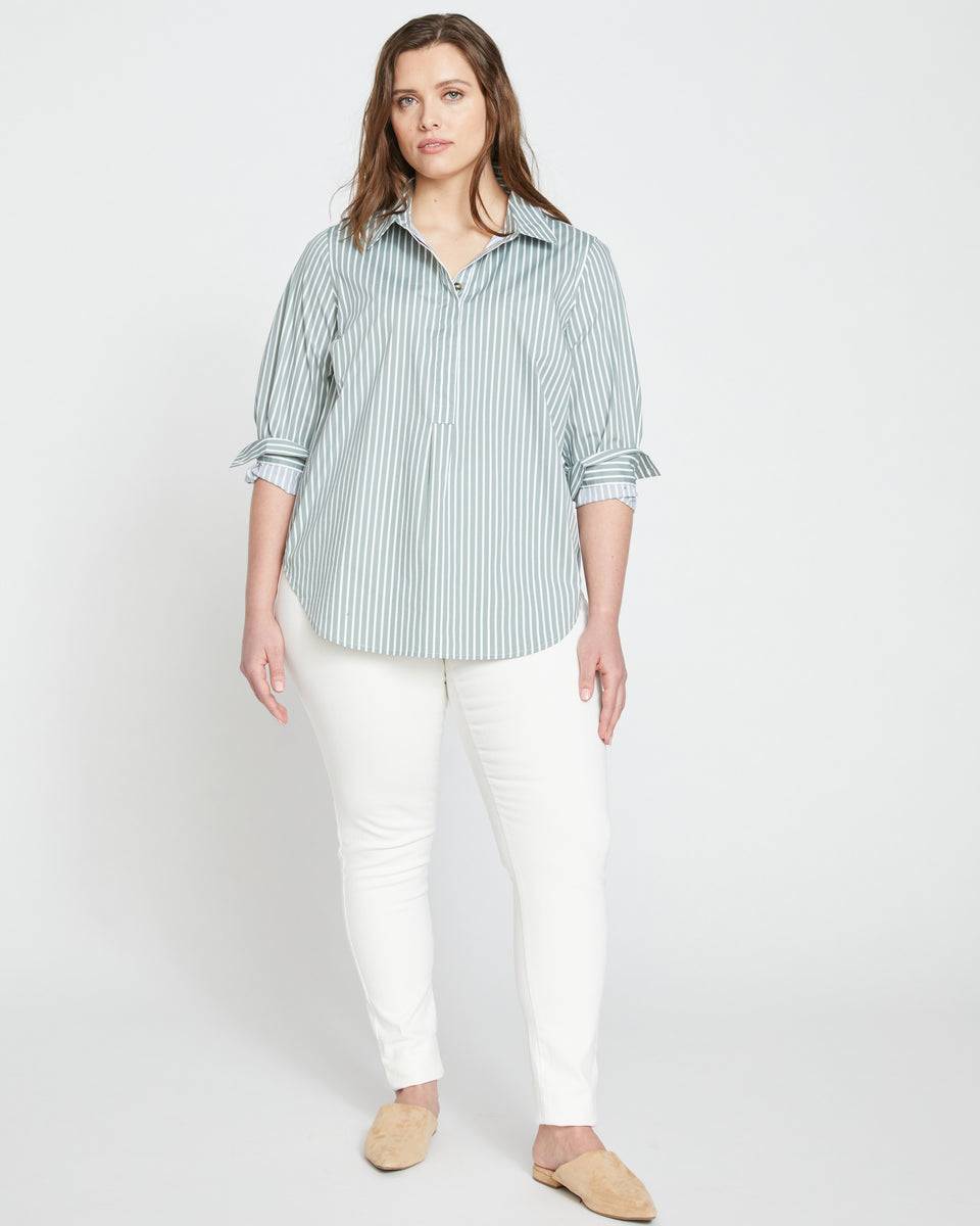 Elbe Popover Stretch Poplin Shirt Classic Fit - Sage/White Zoom image 1
