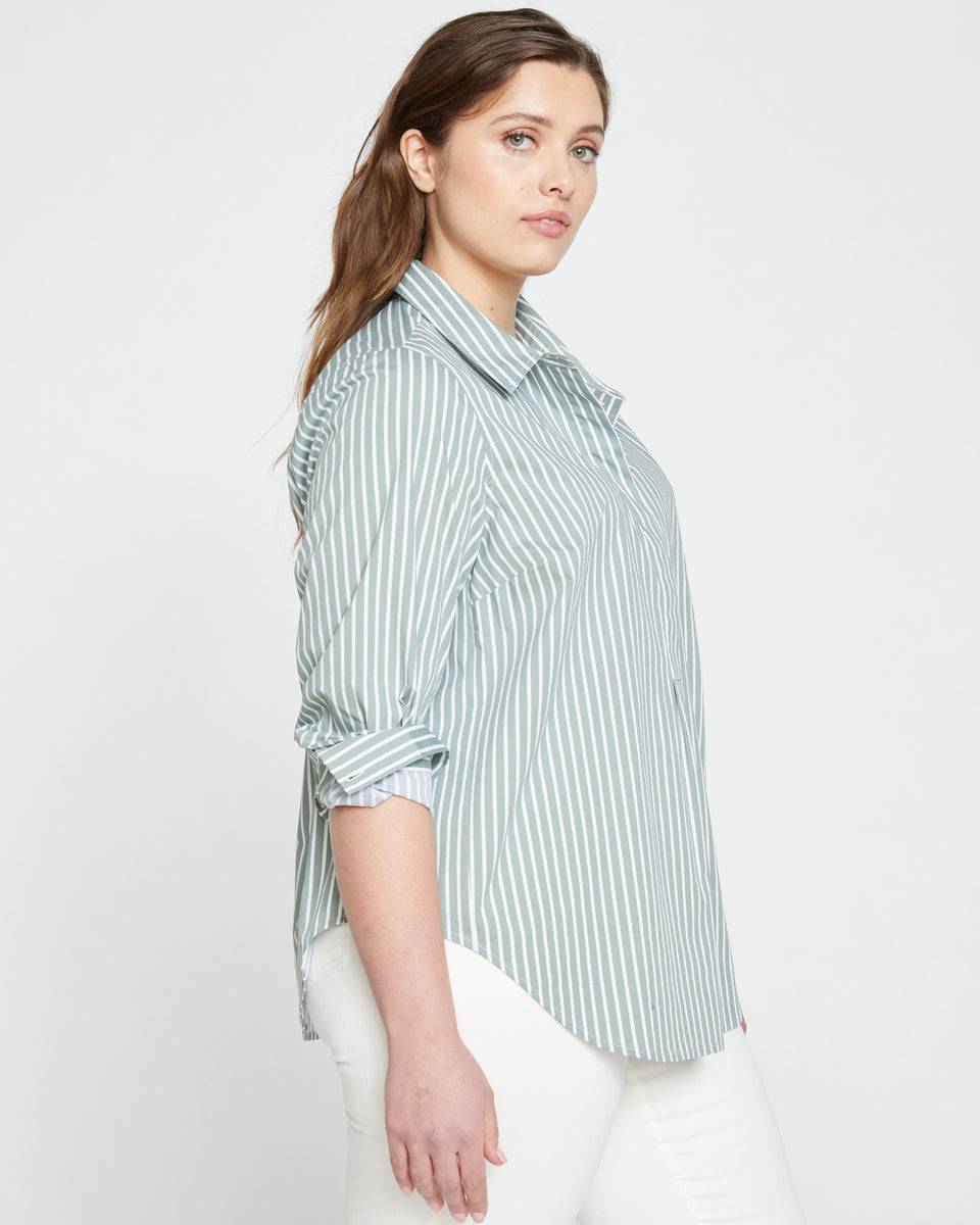 Elbe Popover Stretch Poplin Shirt Classic Fit - Sage/White Zoom image 2