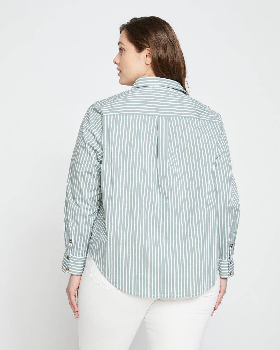 Elbe Popover Stretch Poplin Shirt Classic Fit - Sage/White Zoom image 3