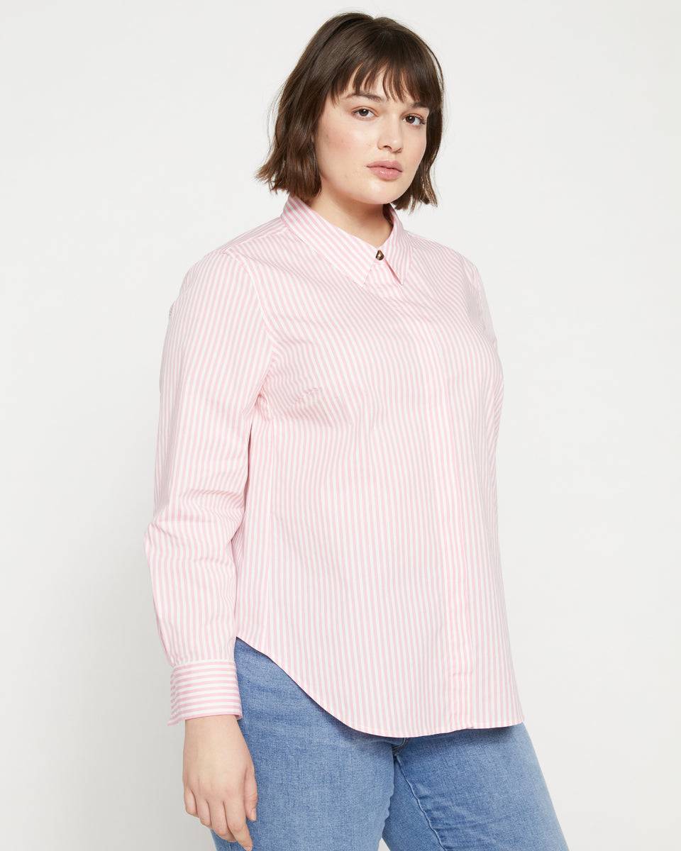 Elbe Stretch Poplin Shirt Classic Fit - Pink/White Stripe Zoom image 4