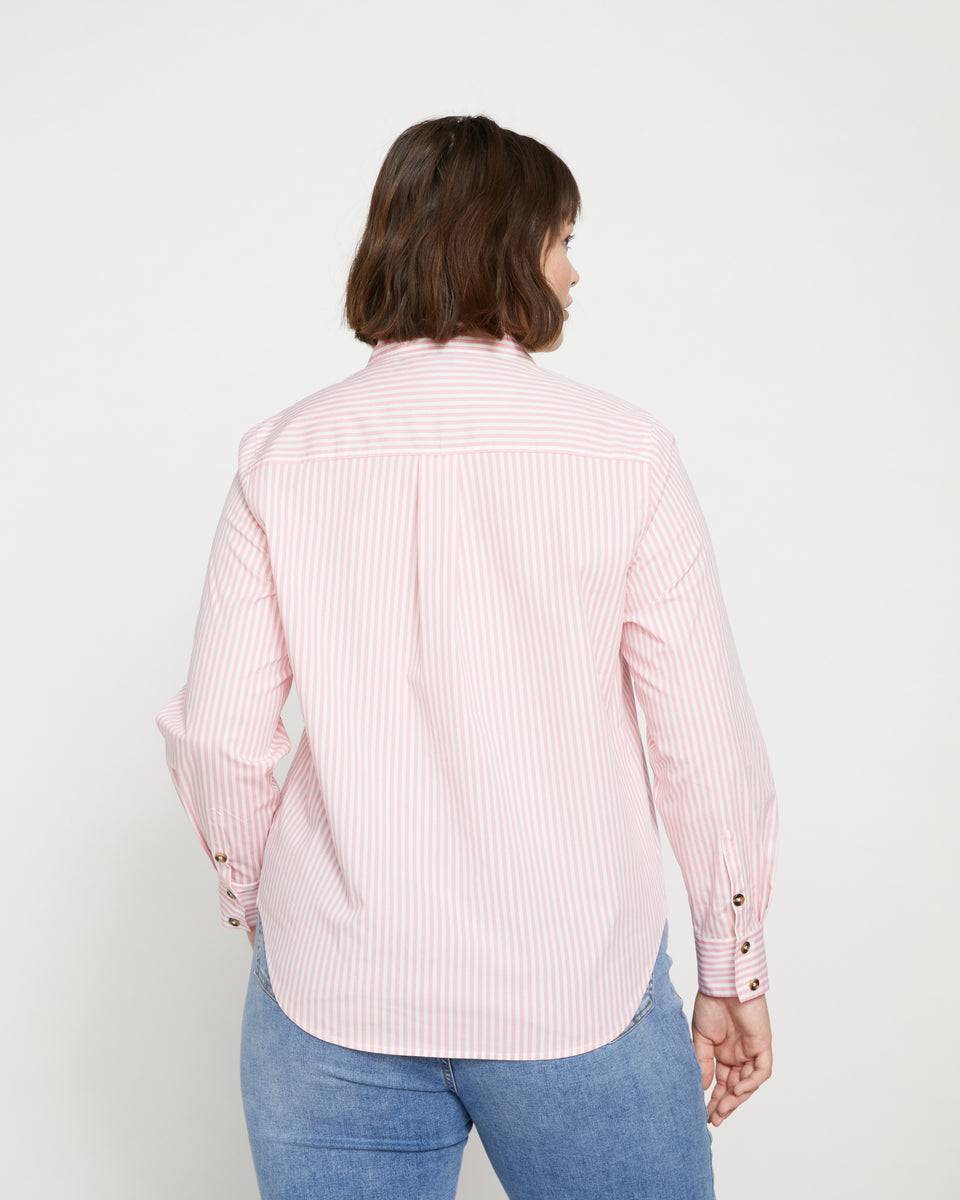 Elbe Stretch Poplin Shirt Classic Fit - Pink/White Stripe Zoom image 5