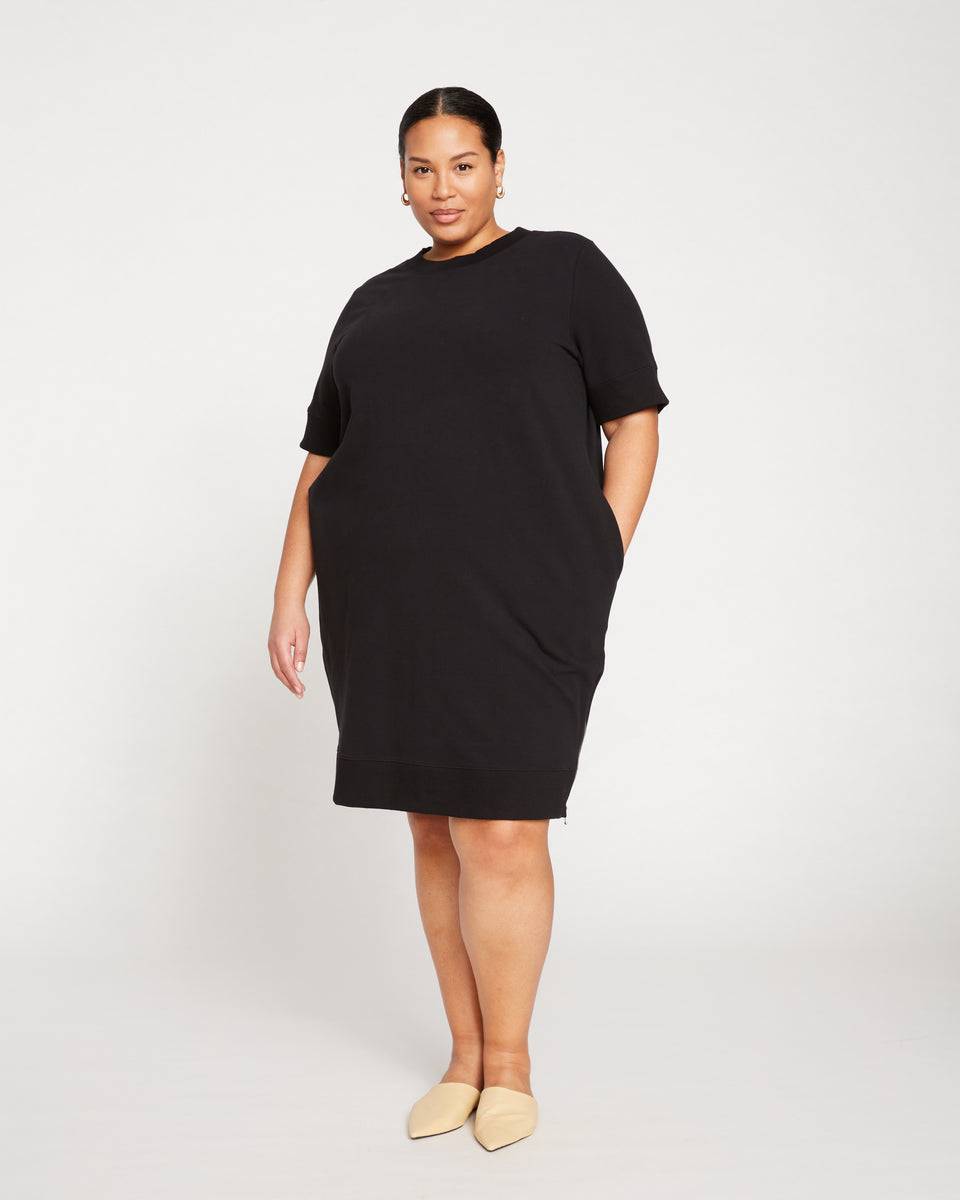 Grace Short Sleeve Sweatshirt Dress - Black Zoom image 1