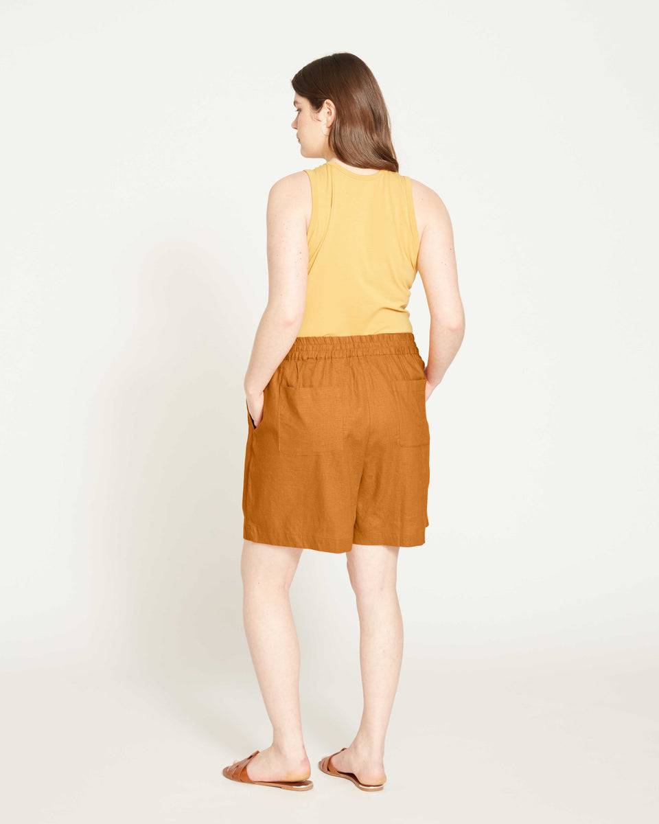 Juniper Linen Easy Pull-On Shorts - Caramel Zoom image 4