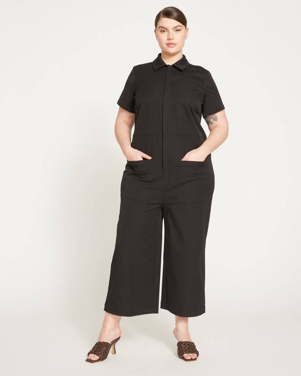 Kate Stretch Cotton Twill Jumpsuit - Black Zoom image 0