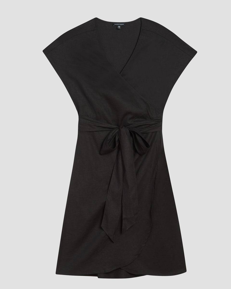 Tulip Hem Linen Wrap Dress - Black Zoom image 4
