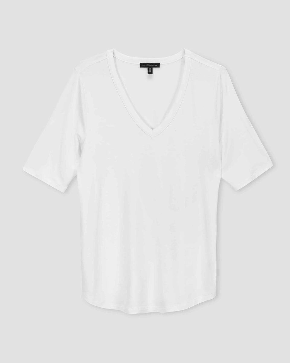 Lily Liquid Jersey V-Neck Stovepipe Tee - White Zoom image 2