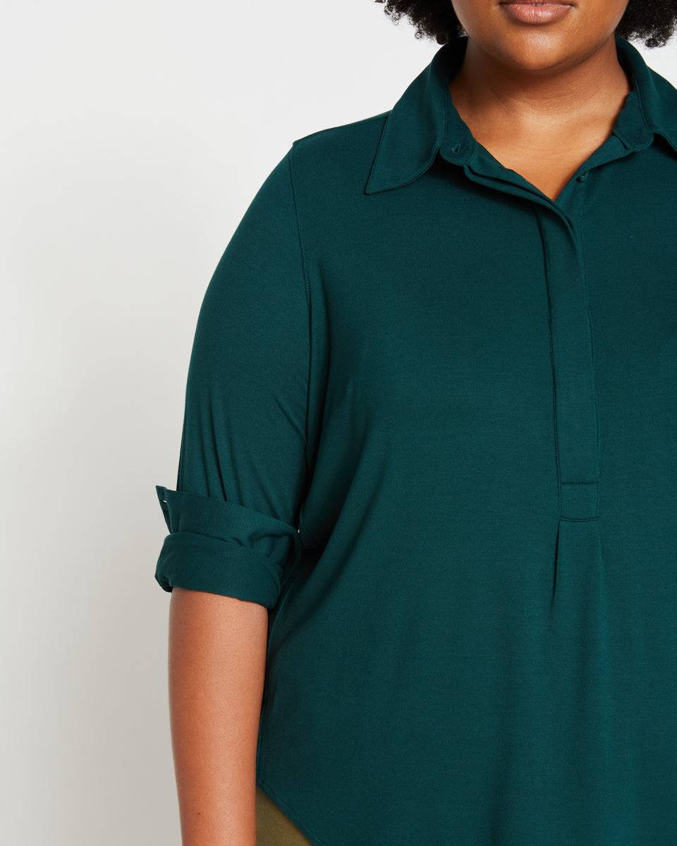 Elbe Popover Liquid Jersey Shirt Classic Fit - Forest Green Zoom image 0