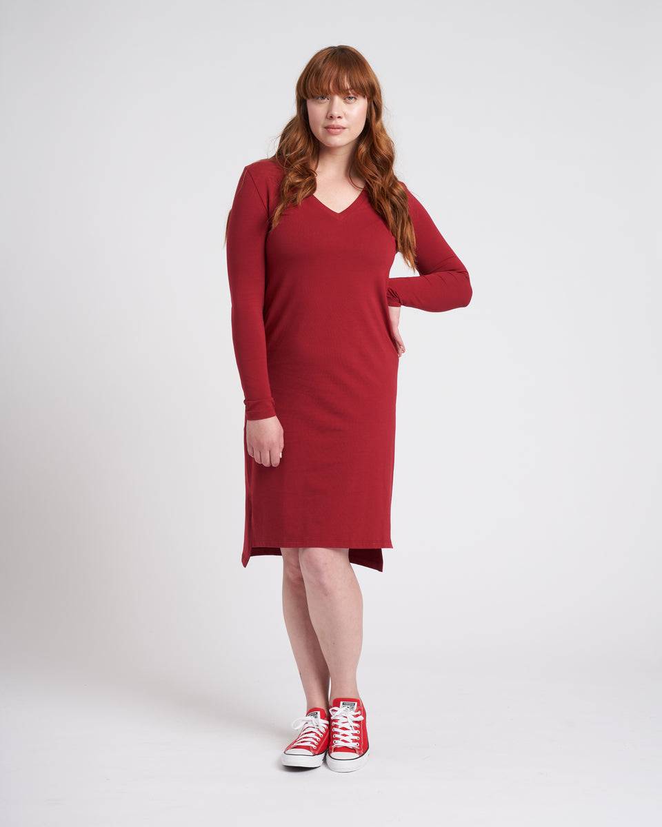 Long Sleeve Tesino Washed Jersey Dress - Red Dahlia Zoom image 0