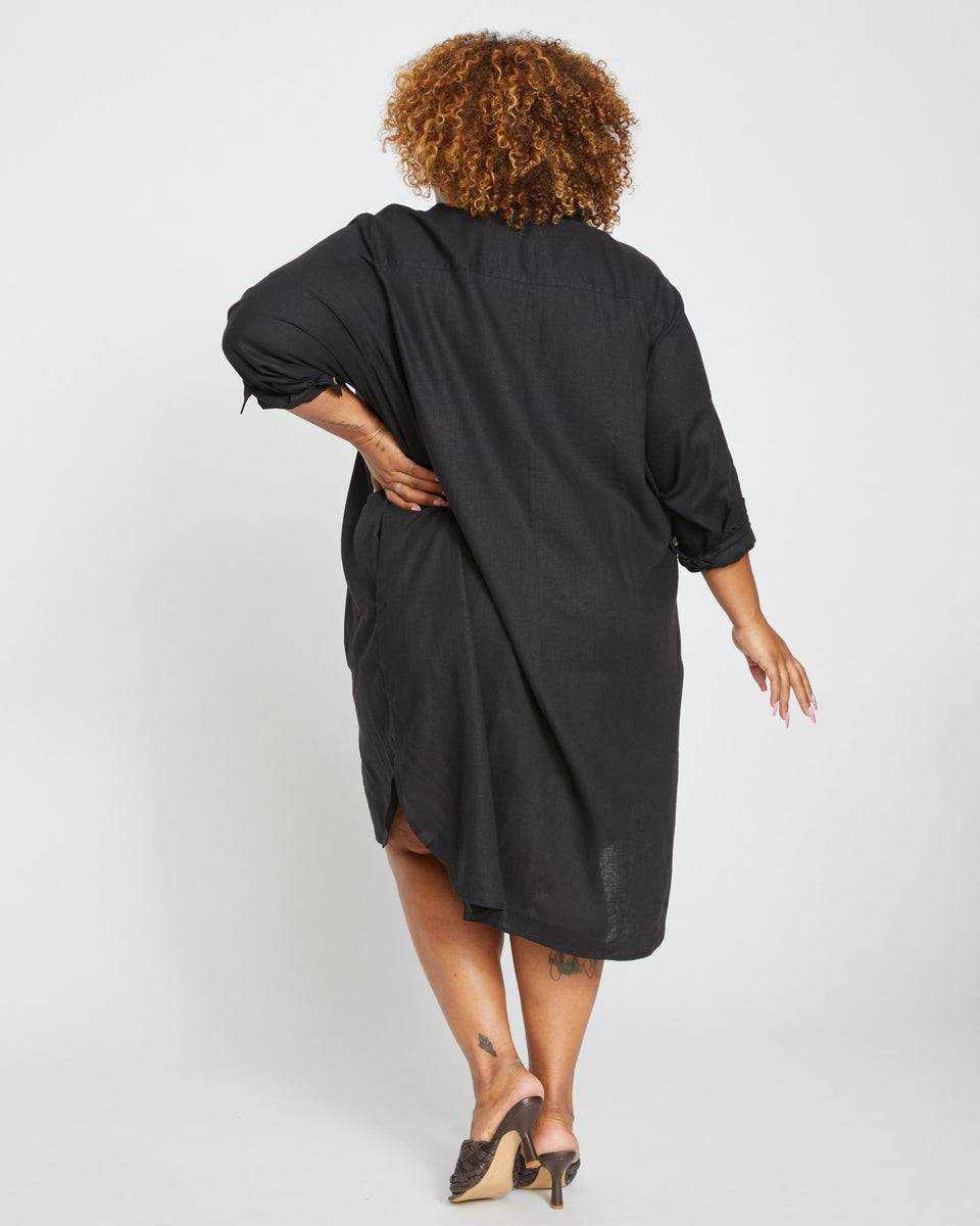 Seaside Linen Shirtdress - Black Zoom image 4