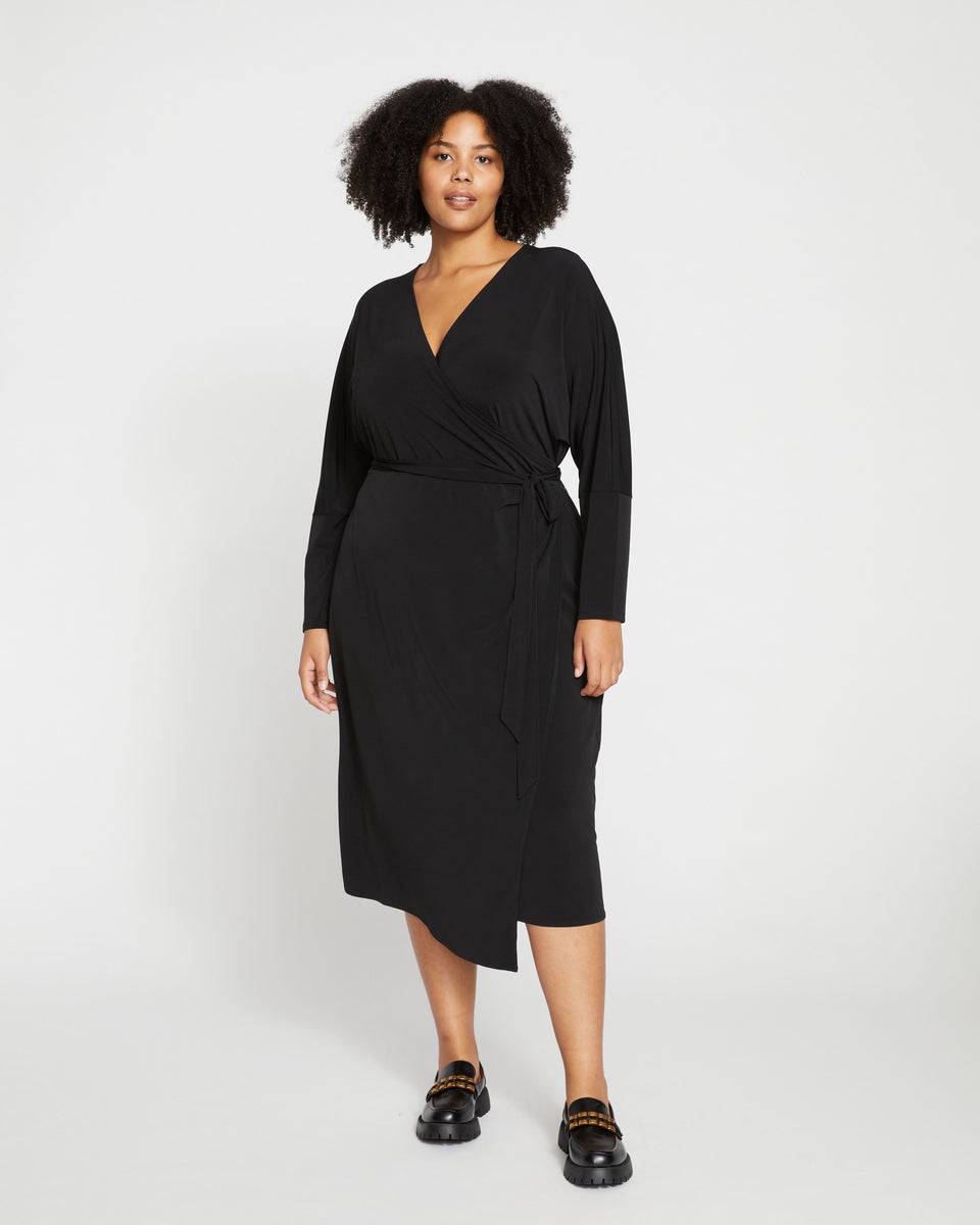 Velvety-Cool Jersey Wrap Dress - Black Zoom image 0