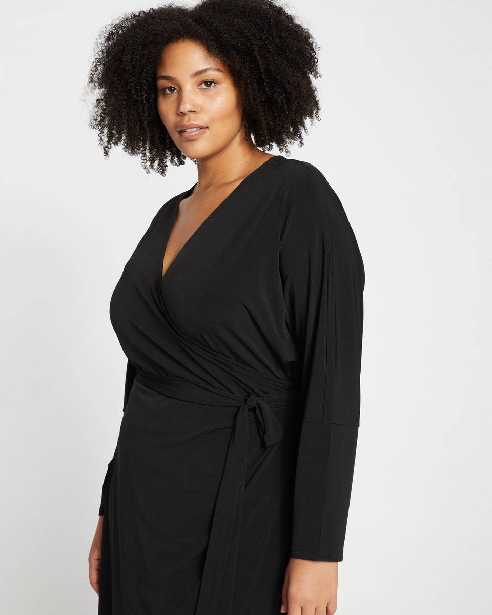 Velvety-Cool Jersey Wrap Dress - Black Zoom image 1