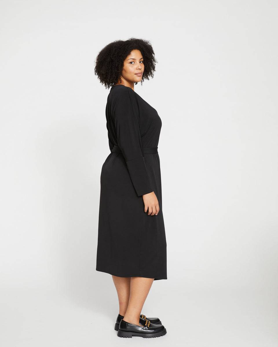 Velvety-Cool Jersey Wrap Dress - Black Zoom image 2