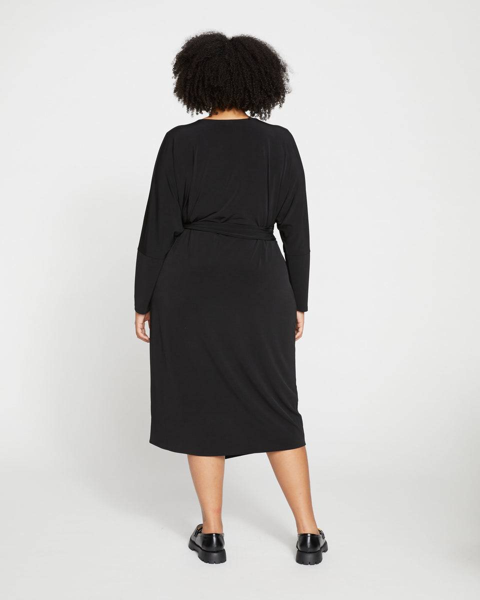 Velvety-Cool Jersey Wrap Dress - Black Zoom image 3