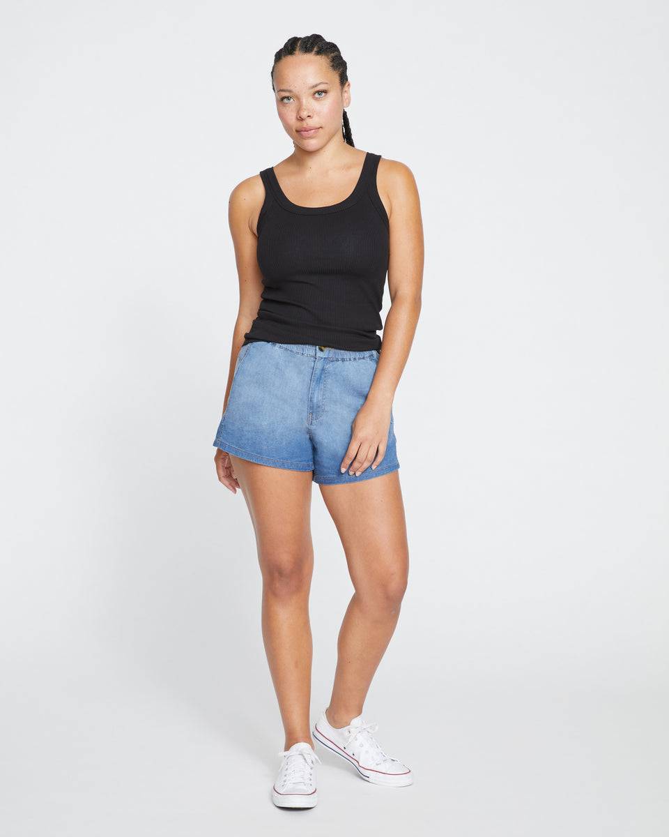 Capri Chambray Shorts - Midtone Blue Zoom image 0