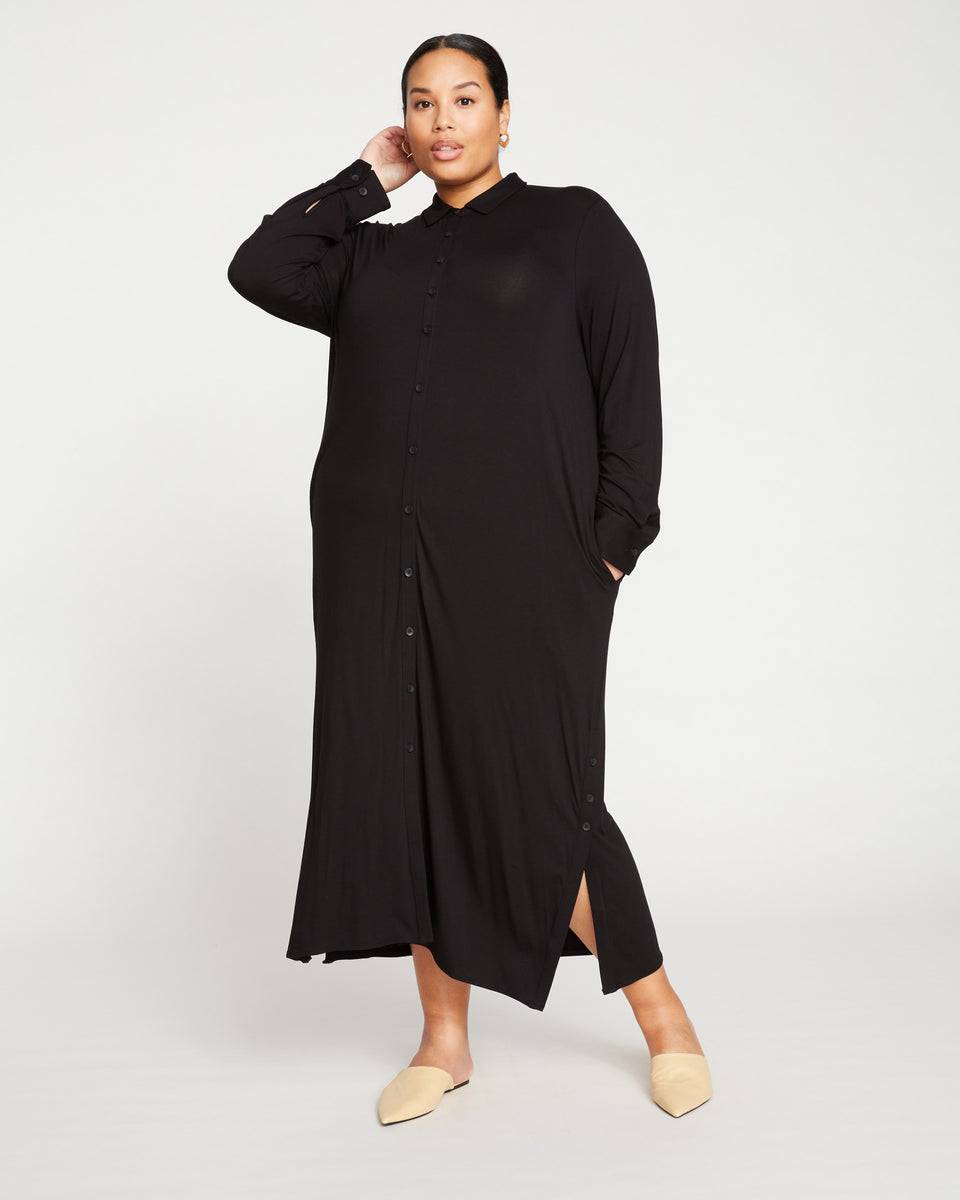 Sally Liquid Jersey Shirt Dress - Black Zoom image 0