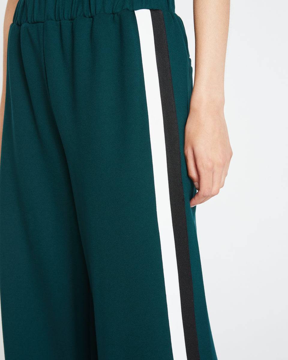 Stephanie Wide Leg Stripe Ponte Pants 30 Inch - Forest Green with Black/White Stripe Zoom image 1