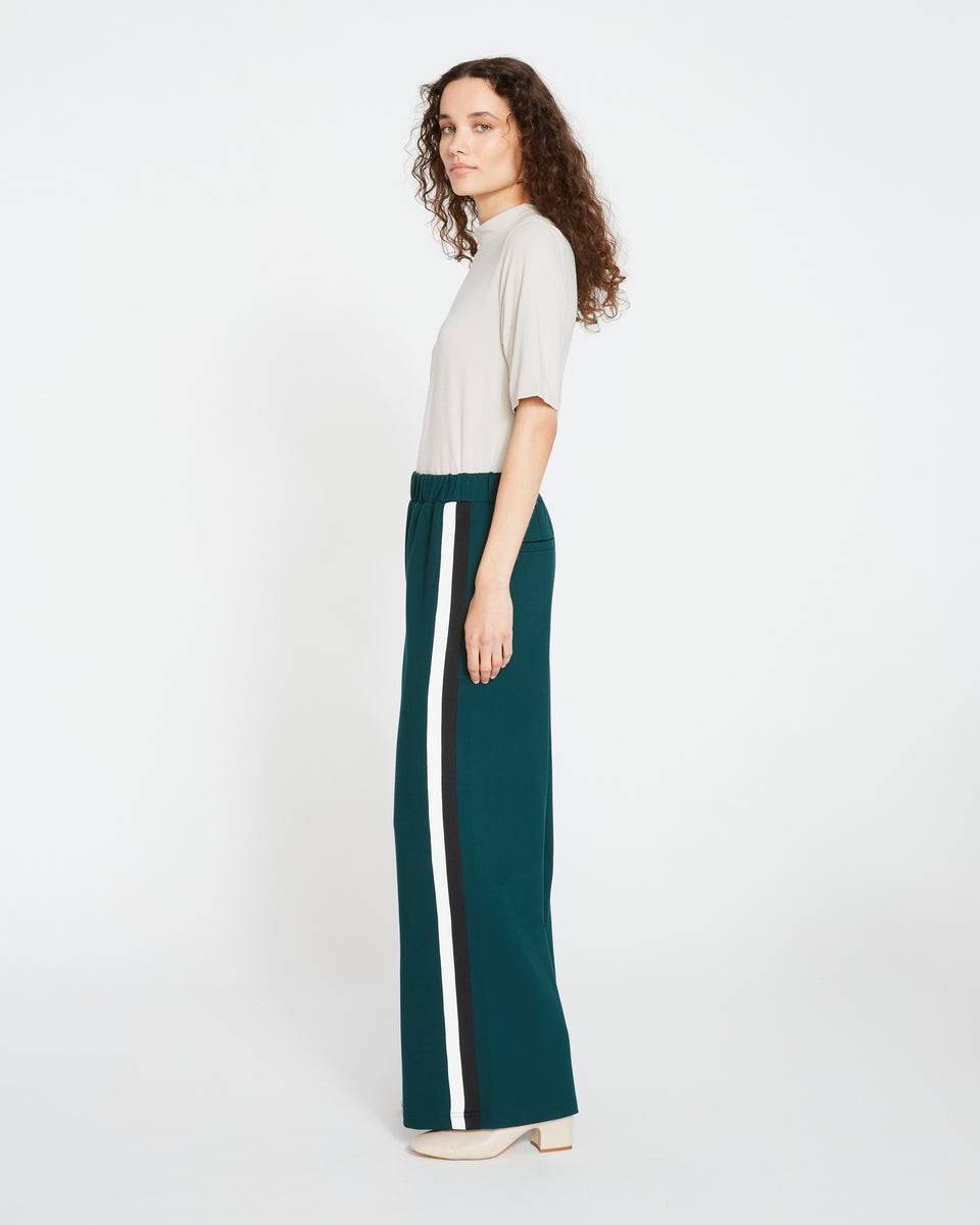 Stephanie Wide Leg Stripe Ponte Pants 30 Inch - Forest Green with Black/White Stripe Zoom image 2