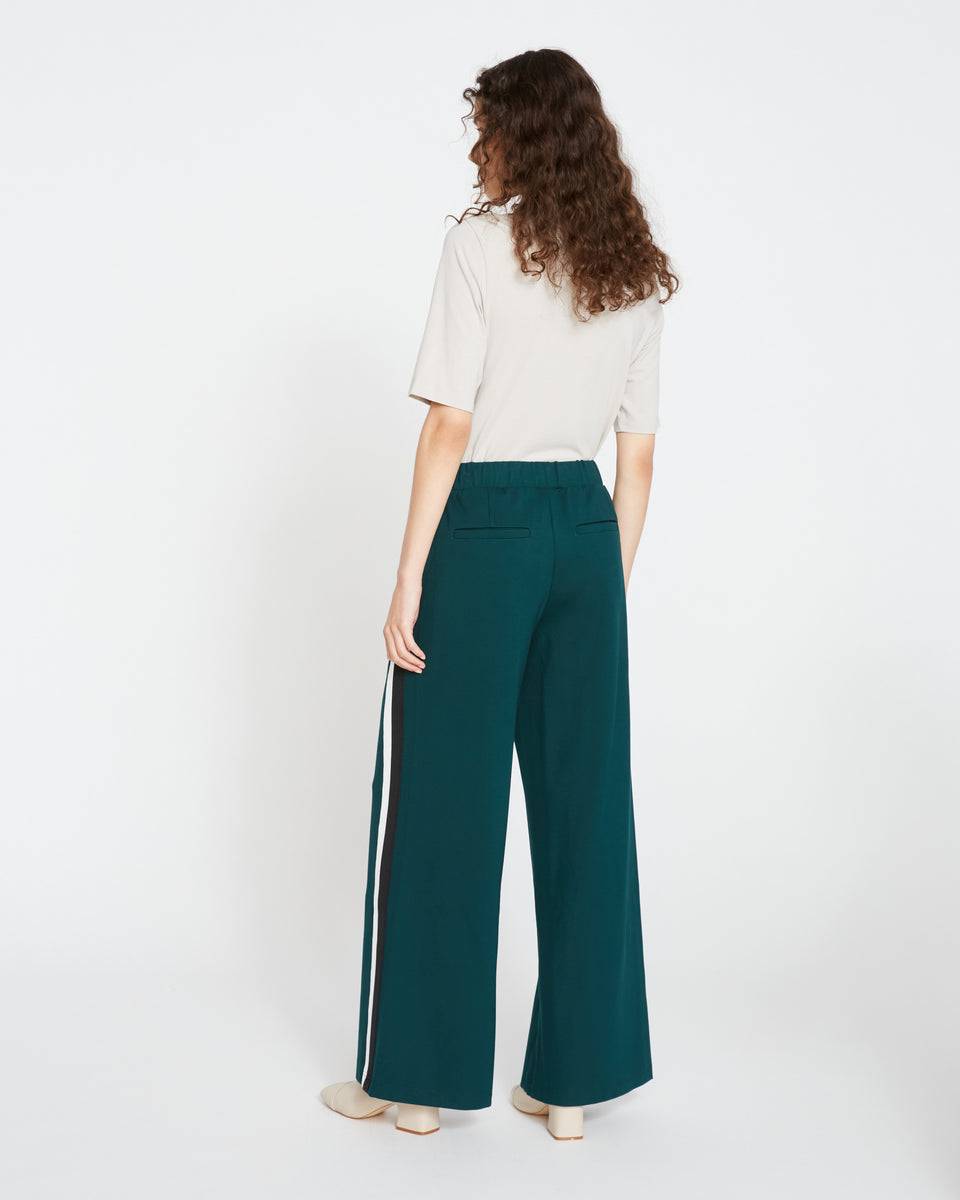 Stephanie Wide Leg Stripe Ponte Pants 30 Inch - Forest Green with Black/White Stripe Zoom image 3