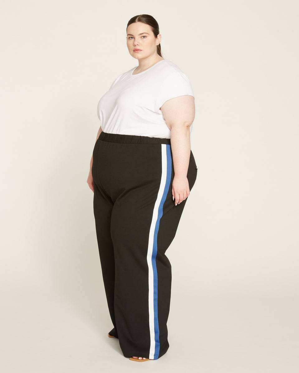 Stephanie Wide Leg Stripe Ponte Pants 30 Inch - Black with Blue/White Stripe Zoom image 3