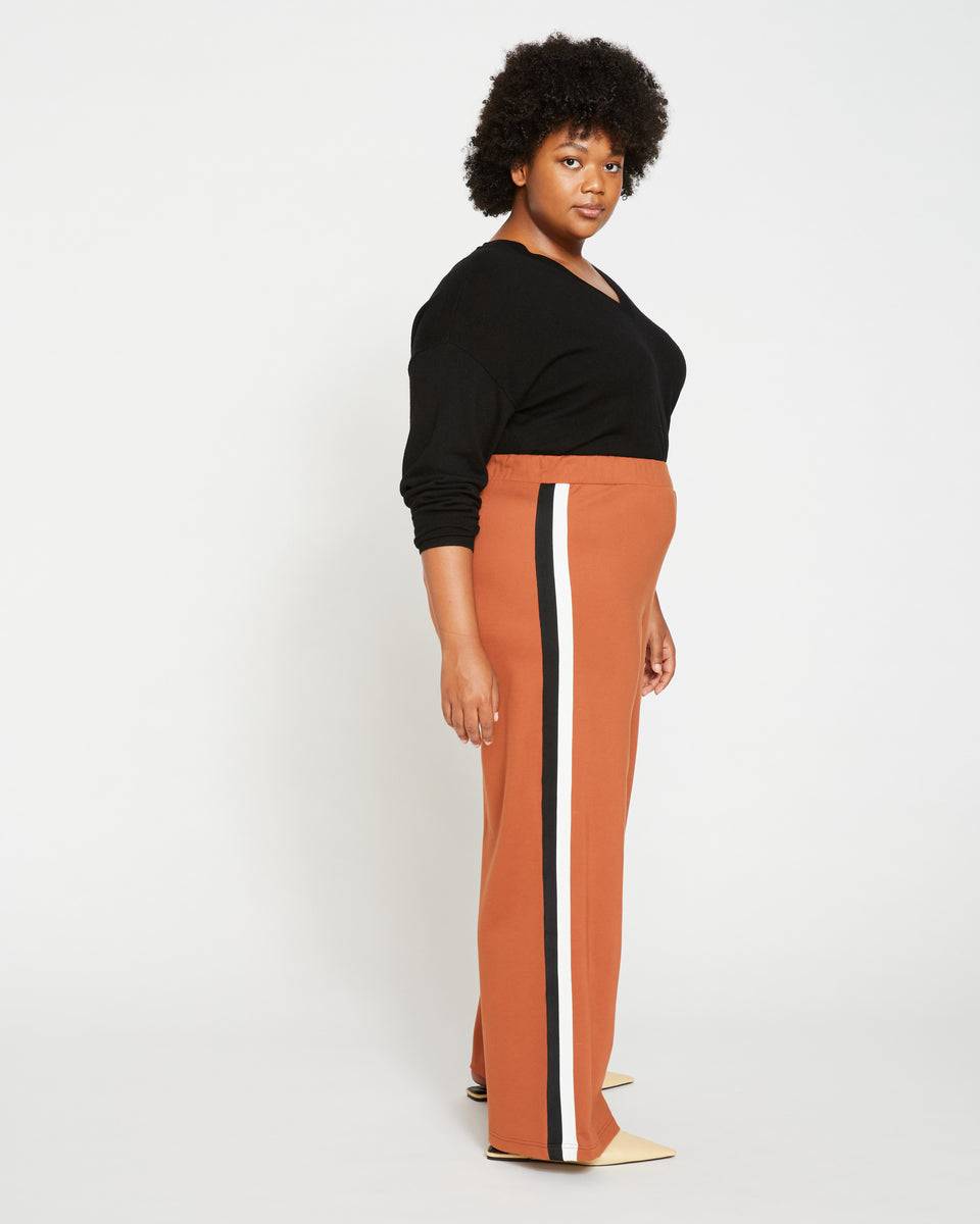 Stephanie Wide Leg Stripe Ponte Pants 30 Inch - Ginger with Black/White Stripe Zoom image 1