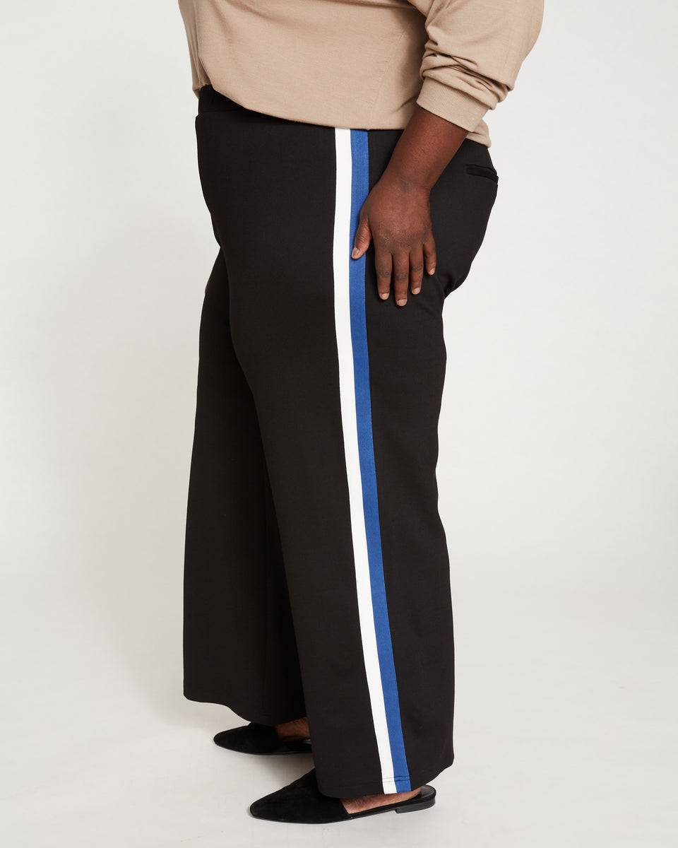 Stephanie Wide Leg Stripe Ponte Pants 30 Inch - Black with Blue/White Stripe Zoom image 6