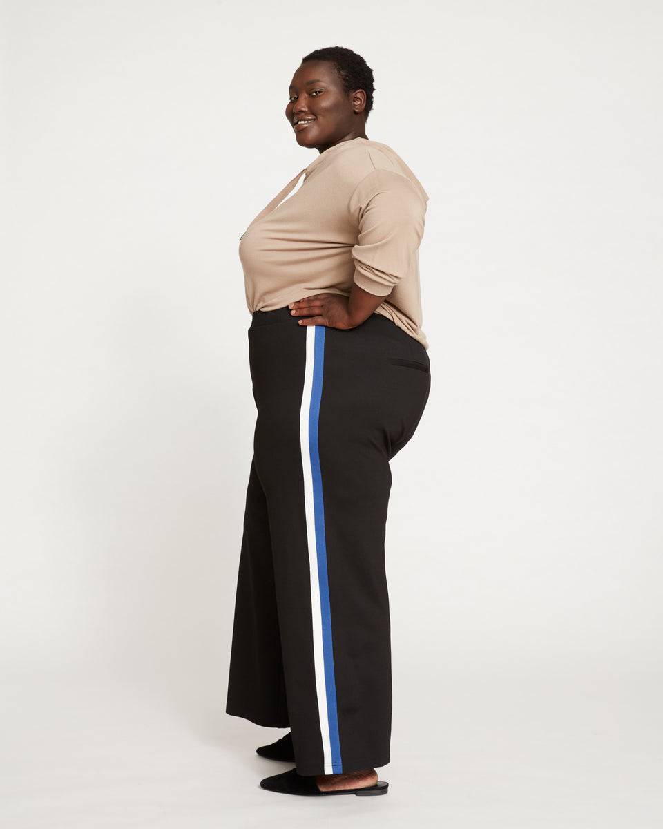 Stephanie Wide Leg Stripe Ponte Pants 30 Inch - Black with Blue/White Stripe Zoom image 7